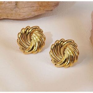 Gold-Tone Swirl Pierced Stud Earrings Classic Dainty Lightweight Classic Trendy